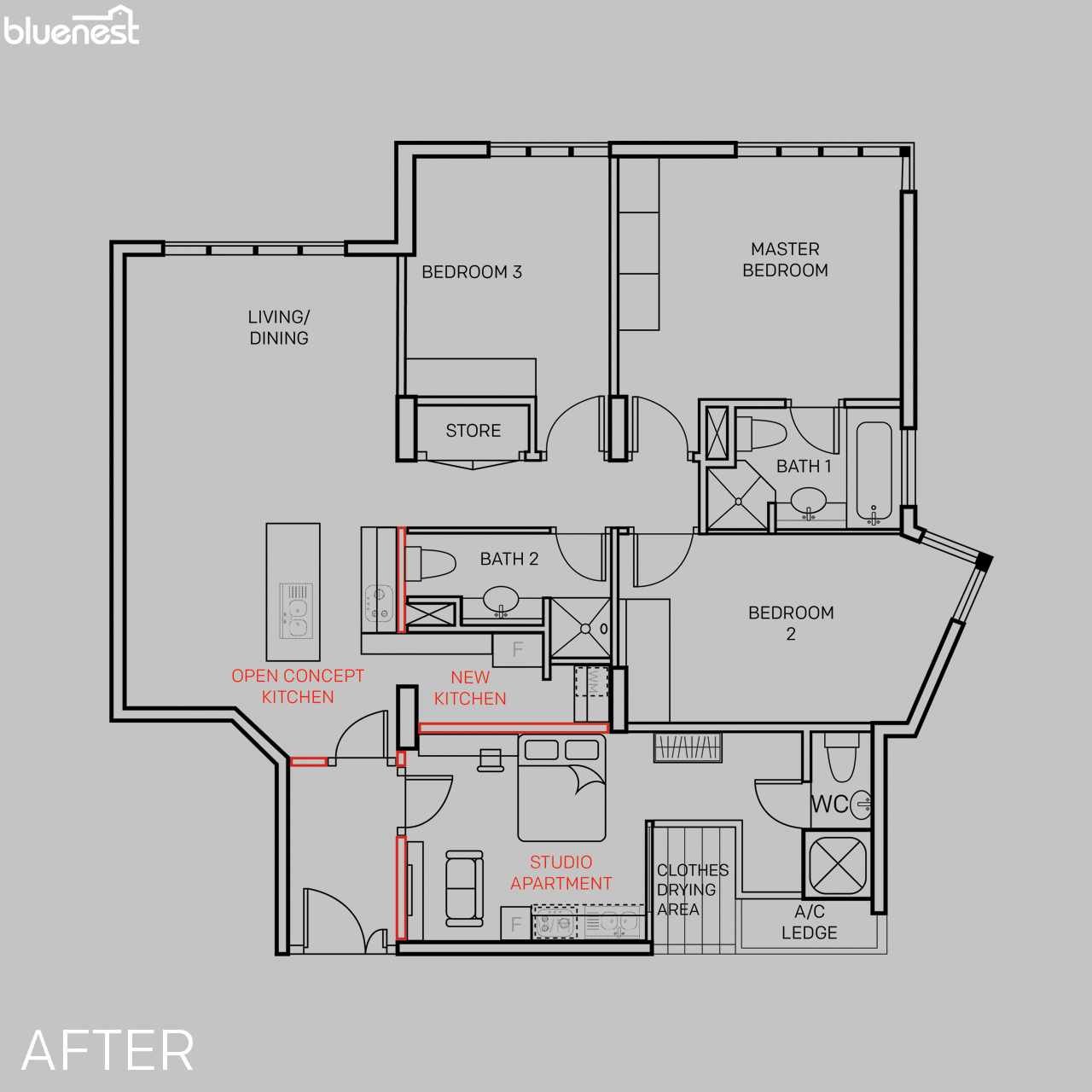 Dual Key Condo: Sample Floor Plan (After Conversion)