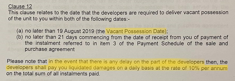 Vacant Possession Date in New Launch Condo Sale and Purchase Agreement